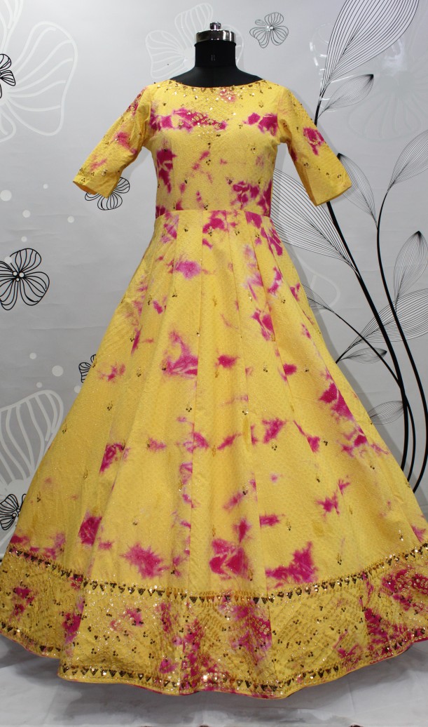 Yellow Embroidered Cotton Gown